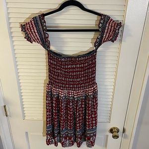 Earthbound Trading Co | Off The Shoulder Boho Print Tunic Mini Dress Size: L